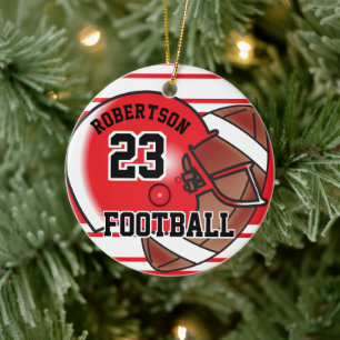 Rood en wit Football Keramisch Ornament