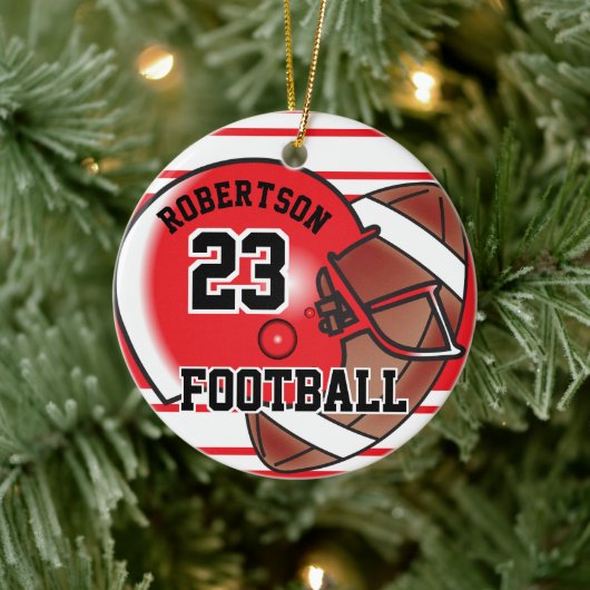 Rood en wit Football Keramisch Ornament (Boom)