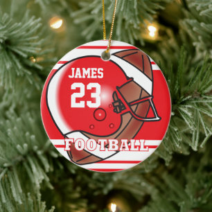 Rood en Wit Football Naam DIY en Aantal Keramisch Ornament
