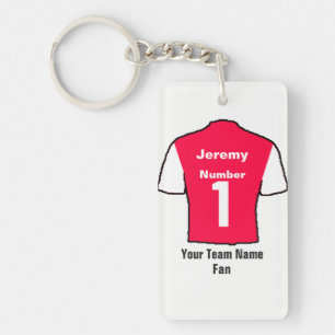 Rood en wit Football Shirt Kies naam en team Sleutelhanger