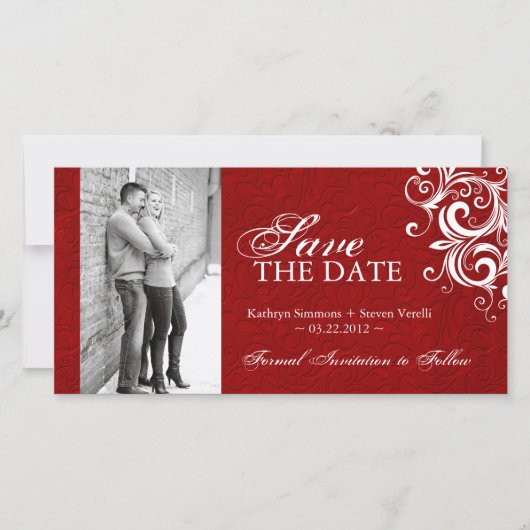 Rood en Wit Foto Save The Date Invitation (Voorkant)