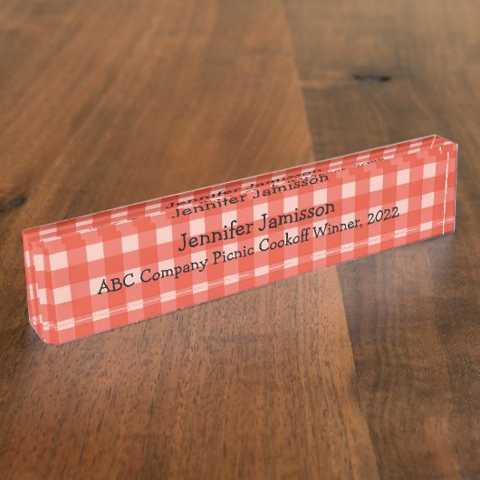 Rood en Wit Gecontroleerd Acryl Naambordje (Zijkant)