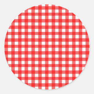 Rood en Wit Gecontroleerd Tafelkleed Patroon Ronde Sticker