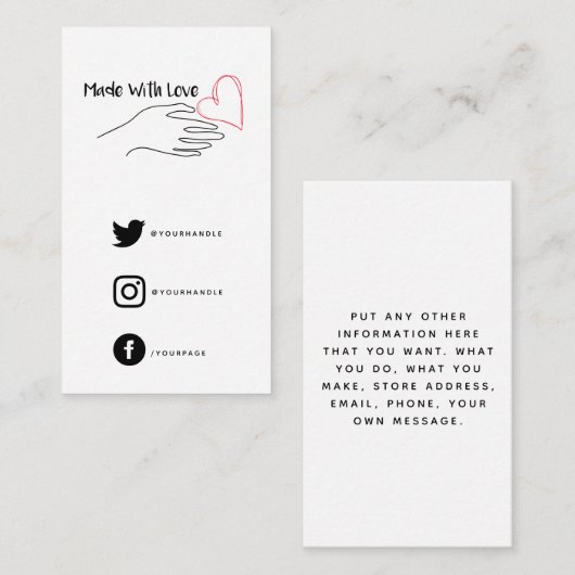 Rood en wit gemaakt met liefdeshart, sociale links informatiekaartje (Voorkant / Achterkant)
