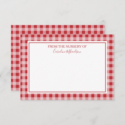 Rood en Wit Gepersonaliseerd Gingham Patroon Bedankkaart (Voorkant / Achterkant)