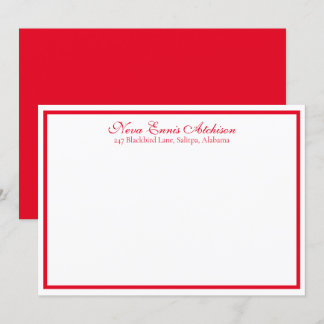 Rood en wit, gepersonaliseerd vlak notiecard kaart