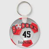 Rood en wit gepersonaliseerd Voetbal Sleutelhanger (Achterkant)