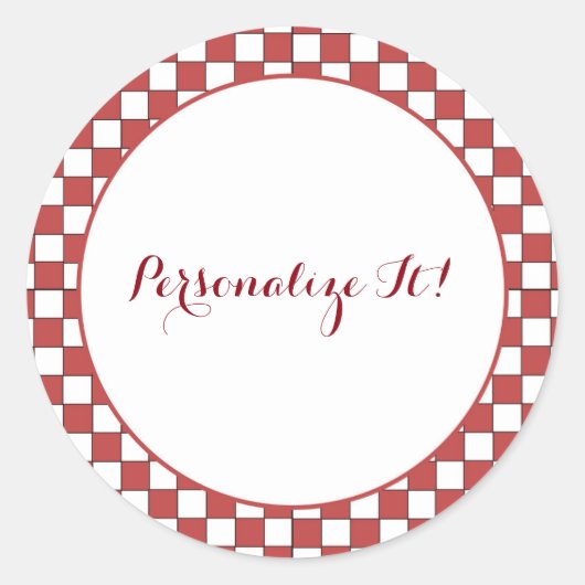 Rood en wit geruit Gingham Ronde Sticker (Voorkant)