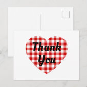 Rood en Wit Geruit Hartvorm Dank Je Briefkaart (Voorkant / Achterkant)