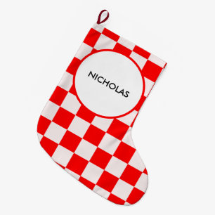 Rood en Wit geruite Patroon Gepersonaliseerd Grote Kerstsok
