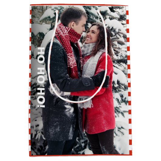 Rood en wit gestreept kerstfeest medium cadeauzakje (Voorkant)