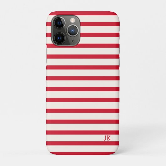 Rood en Wit Gestreepte Gepersonaliseerde Initialen Case-Mate iPhone Case (Achterkant)