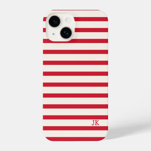 Rood en Wit Gestreepte Gepersonaliseerde Initialen iPhone Hoesje (Achterkant)