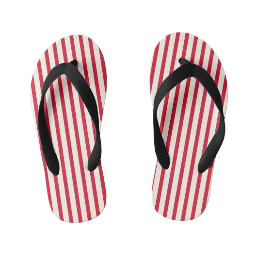 Rood en Wit Gestreepte Moderne Kerstmisstreep Kinder Teenslippers (Voetbed)