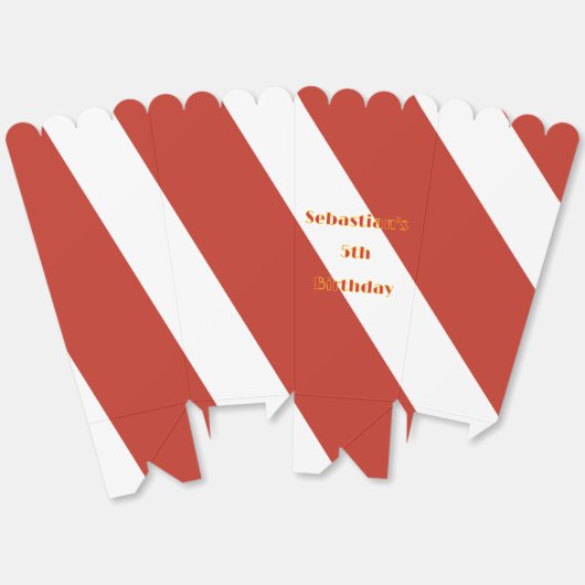 Rood en wit gestreepte popcorn bedankdoosjes (Ongevouwen)