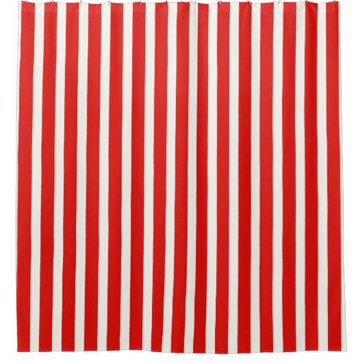 Rood en Wit Gestreepte verticale strepen Douchegordijn (Voorkant)
