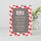 Rood en wit Gingham Canvas Baby Shower Invitaties Kaart (Staand voorkant)