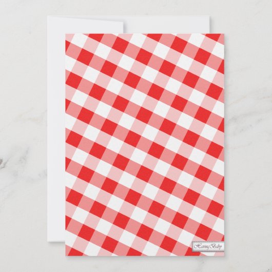 Rood en wit Gingham Canvas Baby Shower Invitaties Kaart (Achterkant)