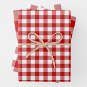 Rood en wit Gingham Check 3 Siza Glossy Inpakpapier Vel (In situ)