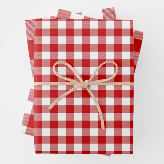 Rood en wit Gingham Check 3 Siza Glossy Inpakpapier Vel (In situ)