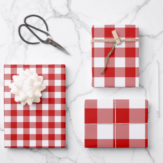 Rood en wit Gingham Check 3 Siza Glossy Inpakpapier Vel (Voorkant)