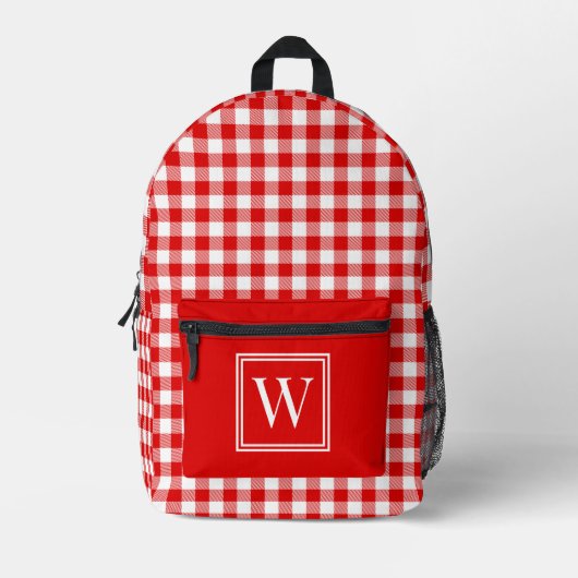 Rood en Wit Gingham Check Plaid Monogram Bedrukte Rugzak (Voorkant)