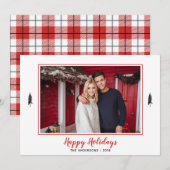 Rood en wit Gingham Flannel Fotokerstboom Feestdagenkaart (Voorkant / Achterkant)