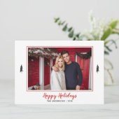 Rood en wit Gingham Flannel Fotokerstboom Feestdagenkaart (Staand voorkant)