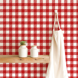 Rood en Wit Gingham Geruit Behang