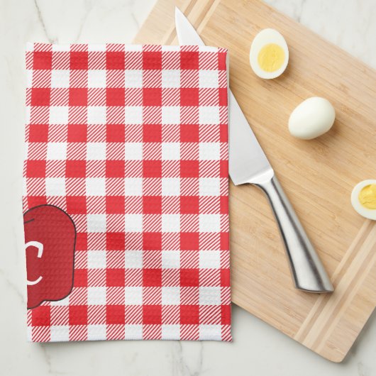 Rood en wit Gingham met Apple Kitchen Towel Theedoek (Quarter Fold)