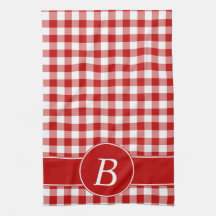 Rood en wit Gingham Monogram Kitchen Towel
