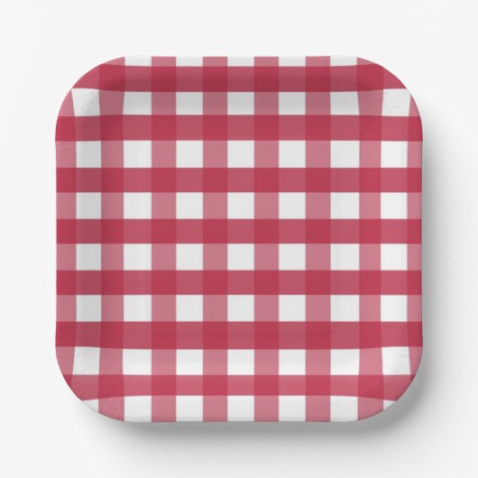 Rood en wit Gingham Papieren Bordje (Voorkant)