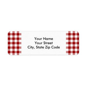 Rood en Wit Gingham Patroon retour adres label