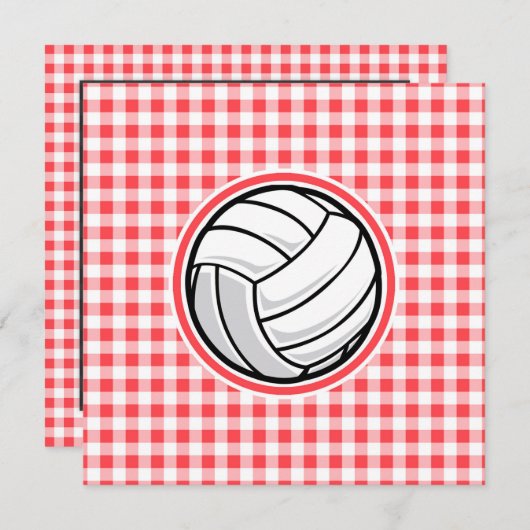 Rood en wit Gingham; Volleybal Kaart (Voorkant / Achterkant)