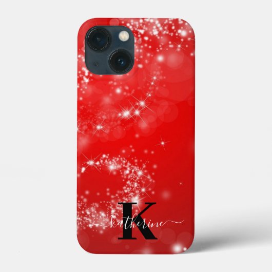 Rood en wit Glitter Girly Monogram Naam Case-Mate iPhone Case (Achterkant)