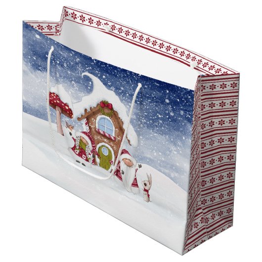 Rood en wit gnoom voor de Feestdagen Groot Cadeauzakje (Voorkant Gekanteld)