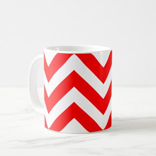 Rood en Wit Groot Horizontaal Chevron Patroon Koffiemok (Voorkant links)