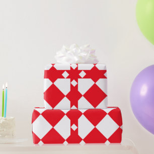 Rood en Wit Groot Schachbrett Diamantpatroon Cadeaupapier