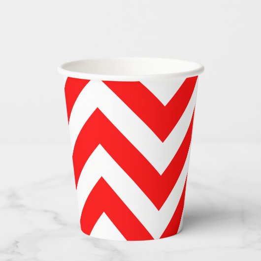 Rood en Wit Grote Grootte Chevron Strepen Papieren Bekers (Achterkant)