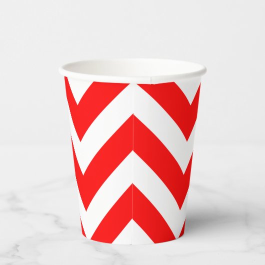 Rood en Wit Grote Grootte Chevron Strepen Papieren Bekers (Rechts)