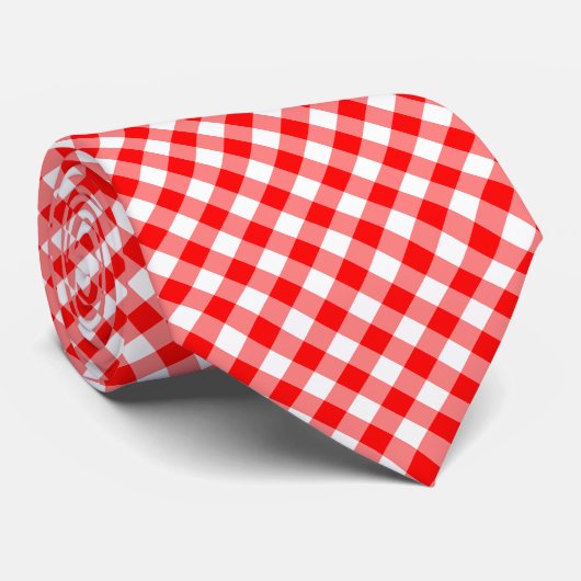 Rood en Wit Grote Grootte Diagonale Gingham-Contro Stropdas (Opgerold)