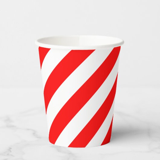 Rood en Wit Grote Grootte Diagonale Strepen Papieren Bekers (Links)