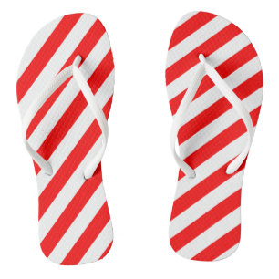 Rood en Wit Grote Grootte Diagonale Strepen Teenslippers