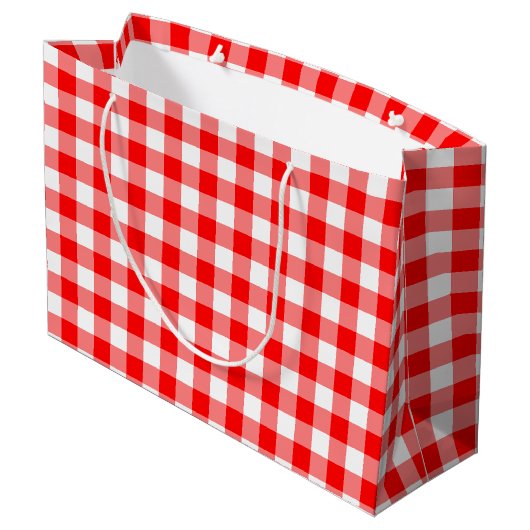 Rood en Wit Grote Grootte Gingham Checks Groot Cadeauzakje (Achterkant Gekanteld)