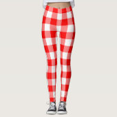 Rood en Wit Grote Grootte Gingham Checks Leggings (Voorkant)
