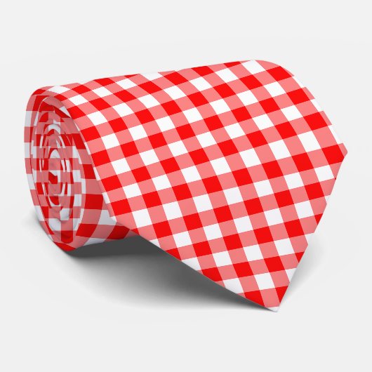 Rood en Wit Grote Grootte Gingham Checks Stropdas (Opgerold)