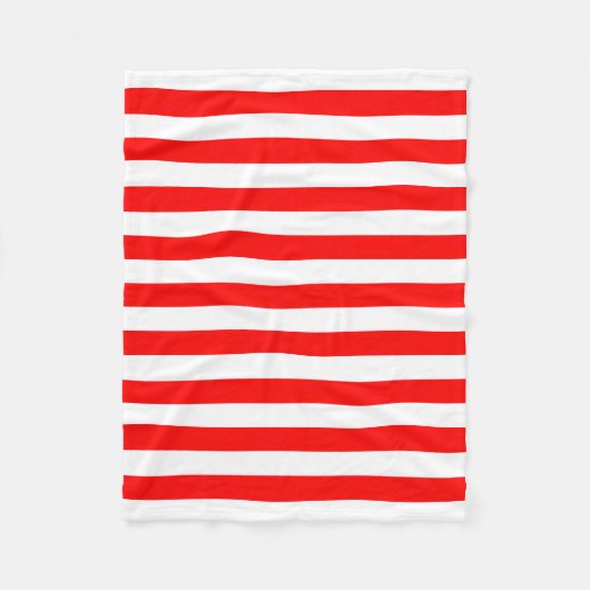 Rood en Wit Grote Grootte Horizontale Strepen Fleece Deken (Voorkant)