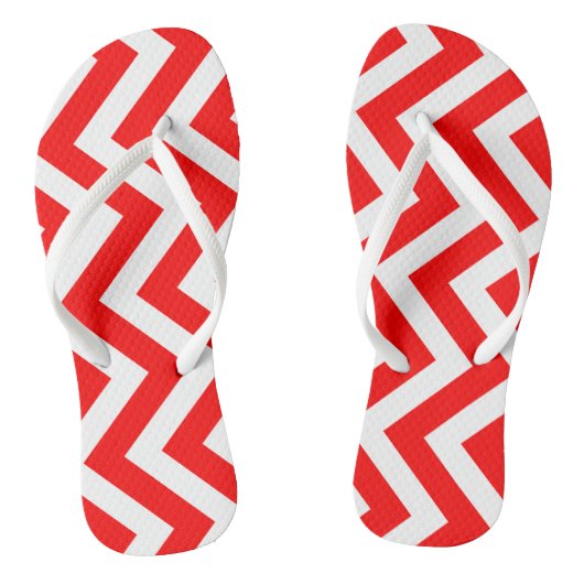Rood en Wit Grote Grootte Verticale Chevron Strepe Teenslippers (Voetbed)