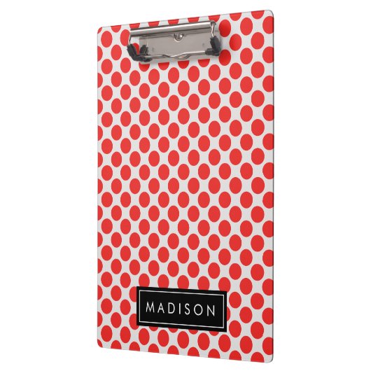 Rood en Wit Grote Polka Dots Monogram Klembord (Links)