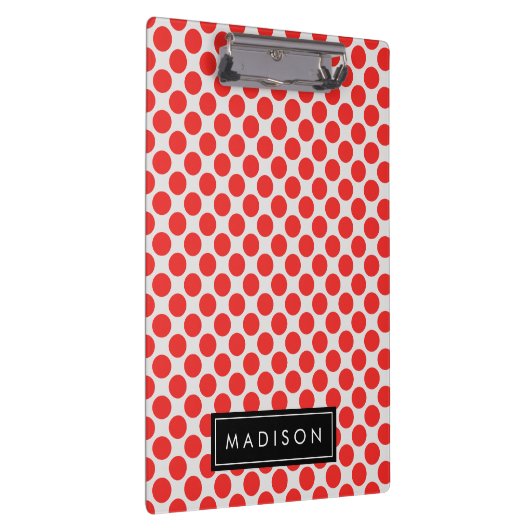 Rood en Wit Grote Polka Dots Monogram Klembord (Rechts)